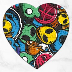 Funky Alien Pattern Abstract Colourful Drawing Jigsaw Puzzle (heart) by Posterlux