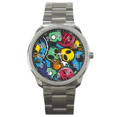 Funky Alien Pattern Abstract Colourful Drawing Sport Metal Watch