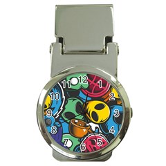 Funky Alien Pattern Abstract Colourful Drawing Money Clip Watches