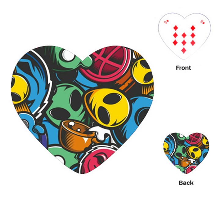 Funky Alien Pattern Abstract Colourful Drawing Playing Cards Single Design (Heart)