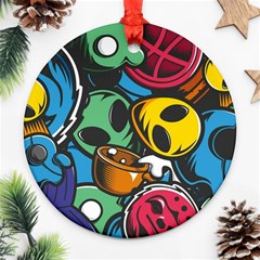 Funky Alien Pattern Abstract Colourful Drawing Round Ornament (two Sides)