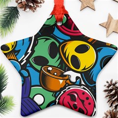 Funky Alien Pattern Abstract Colourful Drawing Star Ornament (two Sides) by Posterlux