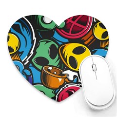 Funky Alien Pattern Abstract Colourful Drawing Heart Mousepad