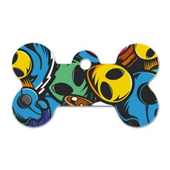 Funky Alien Pattern Abstract Colourful Drawing Dog Tag Bone (two Sides)