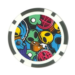 Funky Alien Pattern Abstract Colourful Drawing Poker Chip Card Guard by Posterlux