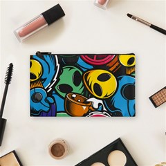 Funky Alien Pattern Abstract Colourful Drawing Cosmetic Bag (small) by Posterlux