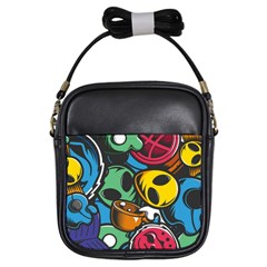 Funky Alien Pattern Abstract Colourful Drawing Girls Sling Bag