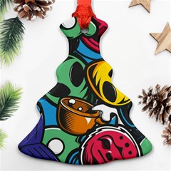 Funky Alien Pattern Abstract Colourful Drawing Ornament (christmas Tree) 