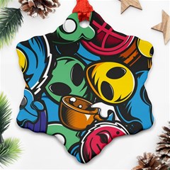 Funky Alien Pattern Abstract Colourful Drawing Snowflake Ornament (two Sides)