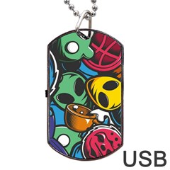 Funky Alien Pattern Abstract Colourful Drawing Dog Tag Usb Flash (one Side)