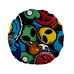 Funky Alien Pattern Abstract Colourful Drawing Standard 15  Premium Round Cushions by Posterlux