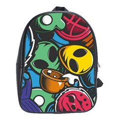 Funky Alien Pattern Abstract Colourful Drawing School Bag (xl)