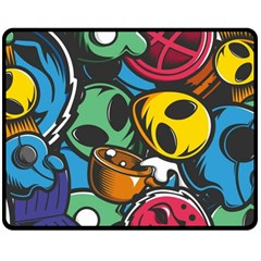 Funky Alien Pattern Abstract Colourful Drawing Two Sides Fleece Blanket (medium)