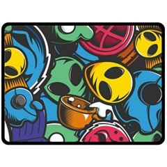 Funky Alien Pattern Abstract Colourful Drawing Two Sides Fleece Blanket (large)