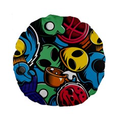 Funky Alien Pattern Abstract Colourful Drawing Standard 15  Premium Flano Round Cushions