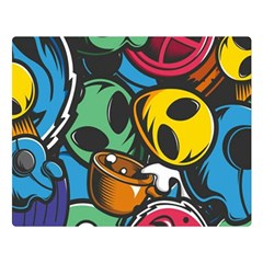 Funky Alien Pattern Abstract Colourful Drawing Two Sides Premium Plush Fleece Blanket (large)