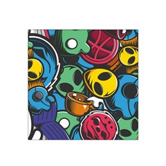 Funky Alien Pattern Abstract Colourful Drawing Satin Bandana Scarf 22  X 22 