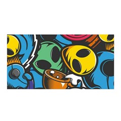 Funky Alien Pattern Abstract Colourful Drawing Satin Wrap 35  X 70 