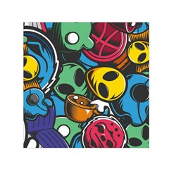 Funky Alien Pattern Abstract Colourful Drawing Square Satin Scarf (30  X 30 )