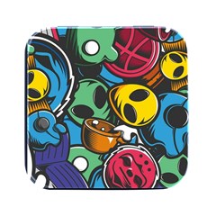 Funky Alien Pattern Abstract Colourful Drawing Square Metal Box (black)