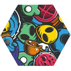 Funky Alien Pattern Abstract Colourful Drawing Wooden Puzzle Hexagon