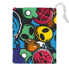 Funky Alien Pattern Abstract Colourful Drawing Drawstring Pouch (4xl) by Posterlux