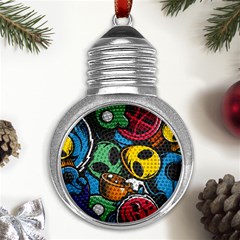 Funky Alien Pattern Abstract Colourful Drawing Metal Light Bulb Shape Ornament by Posterlux