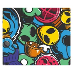 Funky Alien Pattern Abstract Colourful Drawing Premium Plush Fleece Blanket (small) by Posterlux