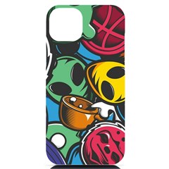 Funky Alien Pattern Abstract Colourful Drawing Iphone 14 Plus Black Uv Print Pc Hardshell Case by Posterlux