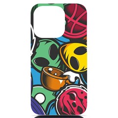 Funky Alien Pattern Abstract Colourful Drawing Iphone 14 Pro Black Uv Print Pc Hardshell Case by Posterlux