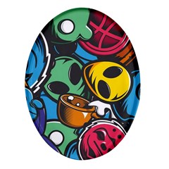 Funky Alien Pattern Abstract Colourful Drawing Oval Glass Fridge Magnet (4 Pack) by Posterlux