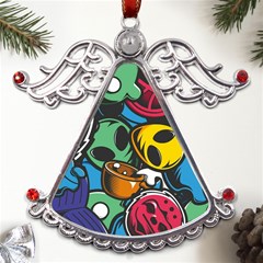 Funky Alien Pattern Abstract Colourful Drawing Metal Angel With Crystal Ornament by Posterlux