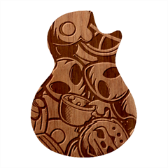 Funky Alien Pattern Abstract Colourful Drawing Guitar Shape Wood Guitar Pick Holder Case And Picks Set