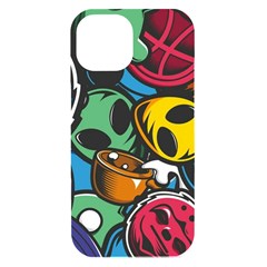 Funky Alien Pattern Abstract Colourful Drawing Iphone 15 Black Uv Print Pc Hardshell Case by Posterlux