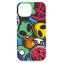 Funky Alien Pattern Abstract Colourful Drawing Iphone 15 Plus Black Uv Print Pc Hardshell Case by Posterlux