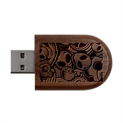 Funky Alien Pattern Abstract Colourful Drawing Wood Oval Usb Flash Drive by Posterlux