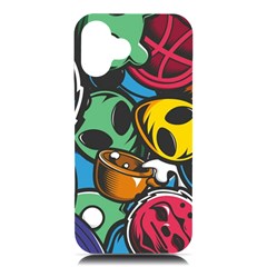 Funky Alien Pattern Abstract Colourful Drawing Iphone 16 Plus Black Uv Print Pc Hardshell Case by Posterlux