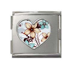 Flowers Flowers Pattern Mega Link Heart Italian Charm (18mm) by Posterlux