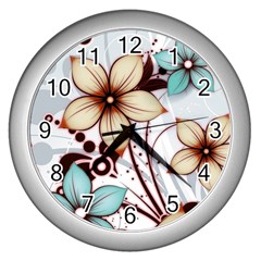 Flowers Flowers Pattern Wall Clock (silver)