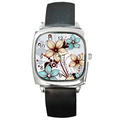 Flowers Flowers Pattern Square Metal Watch by Posterlux