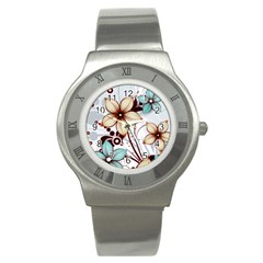 Flowers Flowers Pattern Stainless Steel Watch by Posterlux