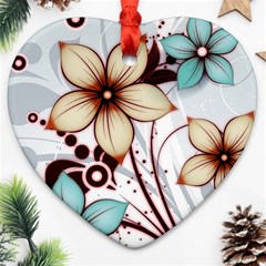 Flowers Flowers Pattern Heart Ornament (two Sides)