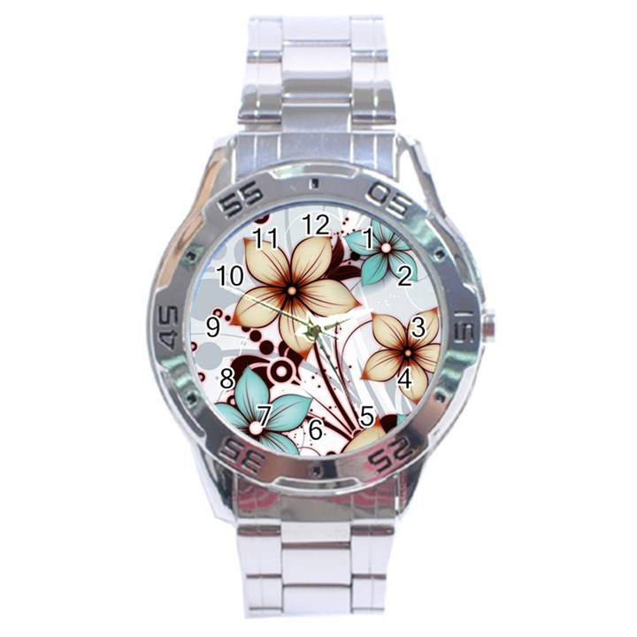 Flowers Flowers Pattern Stainless Steel Analogue Watch