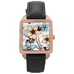 Flowers Flowers Pattern Rose Gold Leather Watch  by Posterlux