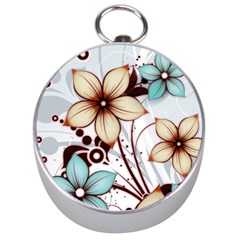 Flowers Flowers Pattern Silver Compasses