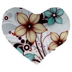 Flowers Flowers Pattern Large 19  Premium Flano Heart Shape Cushions