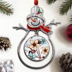 Flowers Flowers Pattern Metal Snowman Ornament