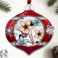 Flowers Flowers Pattern Metal Snowflake And Bell Red Ornament by Posterlux