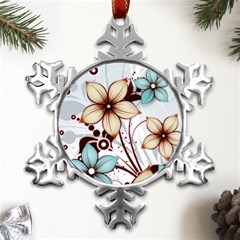 Flowers Flowers Pattern Metal Small Snowflake Ornament by Posterlux