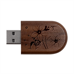 Flowers Flowers Pattern Wood Oval Usb Flash Drive by Posterlux